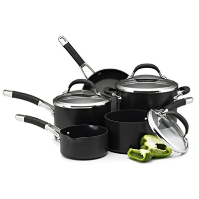 Image of Circulon Premier Professional Induction Hob Pan Set of 5 Non Stick Pots and Pans with Glass Lids &amp; Soft Grip Handles, Dishwasher Safe Saucepan Set, Black