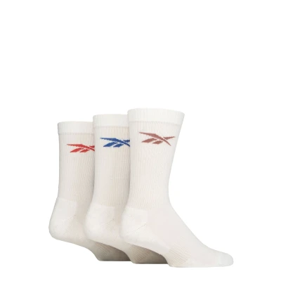 Image of Mens and Women&#039;s 3 Pair Reebok Essentials Cotton Crew Socks with Arch Support White 6.5 8 UK