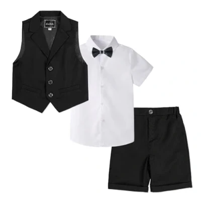 Image of LOLANTA 4 Piece Kids Waistcoat Suit, Boys Wedding Party Shorts Set, Page Boy Outfit, Shirt, Bow Tie, Shorts, Waistcoat, Black, 9 10 Years, 150