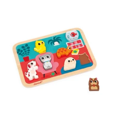 Image of Janod “Pets Chunky Puzzle FSC Wood 7 Pieces Develops Fine Motor Skills, Concentration and Imagination 18 Months +, J07122