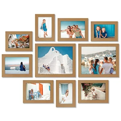 Image of Americanflat 10 Piece Gallery Wall Frame Set in Dark Oak Two 8x10 Frame, Four 7x5 Frames, 6x4 Frames Collage Photo for with Horizontal and Vertical Formats Tabletop