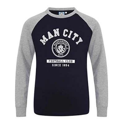 Image of Manchester City FC Official Gift Kids Crest Long Sleeve T Shirt Navy 4 5 Years