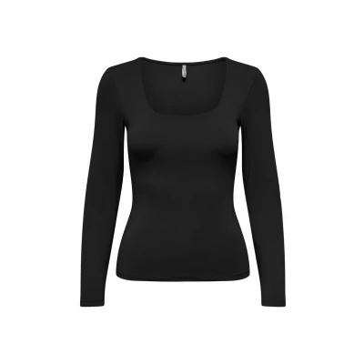 Image of ONLY Women&#039;s Onlea L/S Deep Neck Top JRS Longsleeve T Shirt, Black, XS