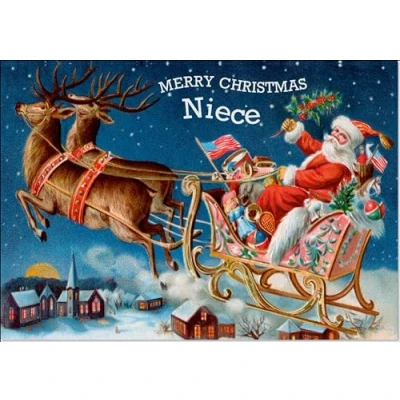 Image of doodlecards Niece Christmas Card Santas Sleigh Victorian Style Medium Size for with Plain Envelope