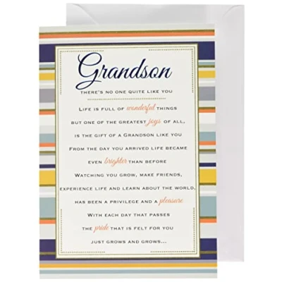 Image of Piccadilly Greetings Heartfelt Wishes Sentimental Birthday Card Grandson Regal Publishing,orangegreywhitebluebeigegreen,9 x 6 inches