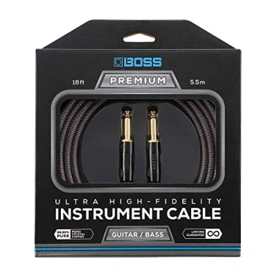 Image of BOSS BIC P18 Ultra High Fidelity Instrument Cable 18ft / 5.5m Straight to 1/4&quot; 24K Gold Connectors For Guitar and Bass giving Superior Tone, Noise Reduction Lasting Durability