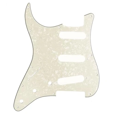 Image of Musiclily SSS 11 Hole Left Handed Strat Guitar Pickguard for Fender USA/Mexican Made Standard Stratocaster Modern Style, 4Ply Parchment Pearl
