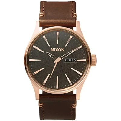 Image of Nixon Men&#039;s Analogue Quartz Watch with Leather Calfskin Strap A1052001
