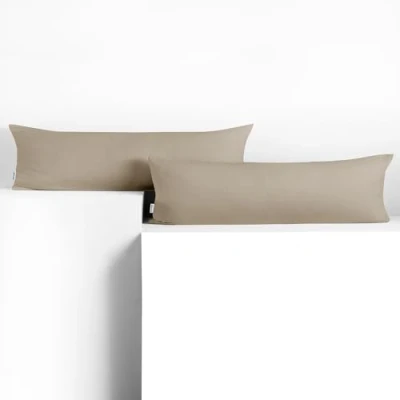 Image of DecoKing 2 x Pillowcases 20 120 cm Jersey Cotton Zip Cappuccino Amber