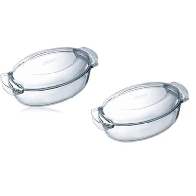 Image of Pyrex Classic Easy Grip Glass Oval Casserole Dish with Lid 5.8L Transparent (Pack of 2)
