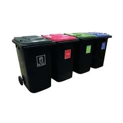 Image of VFM Wheelie Bins 240L With Colour Lids and Recycling Stickers (Set 4)