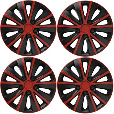 Image of UKB4C 4 x Back &amp; Red Alloy Look Wheel Trims Hub Caps 15&quot; fits Seat Ibiza Leon Toledo Alhambra Altea
