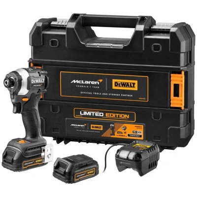 Image of DEWALT Akku Schlagschrauber DCF85ME2GT, 18Volt, 1/4&#039;&#039;, im McLaren Design (grau/schwarz, 2x POWERSTACK Li Ion 1,7 Ah, in T S, Black