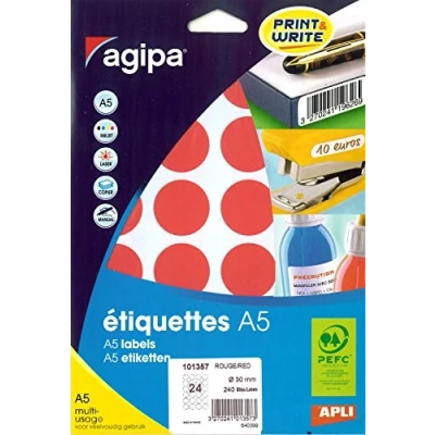 Image of APLI 101357 Multi Purpose Dots Pack of 240 Diameter 30 mm Red