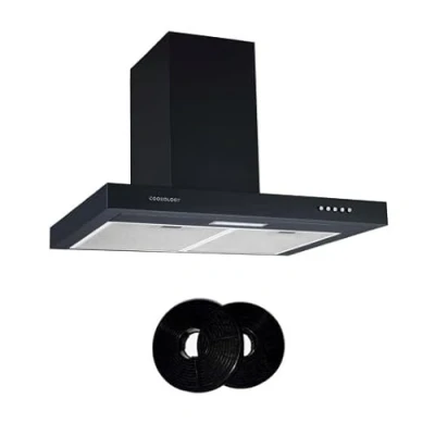 Image of Cookology TSH601BK/A 60cm Kitchen Chimney cooker hood extractor fan with CF150 Filters In Black