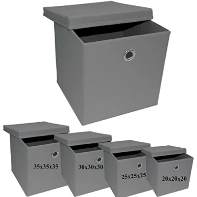 Image of A4O6 Fabric Foldable Storage Cubes Boxes Non woven Cloth organisers Basket Square Folding Box Collapsible Kids Toys Drawer (Grey, 35x35x35cm)