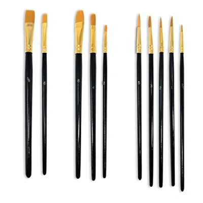 Image of MSC Paint Brush Set 10 pc Nylon Hair Paintbrushes Multi Purpose Wooden Watercolour, Oil, Gouache, Acrylic Painting, Ceramic, Craft Art Brushes (Black)