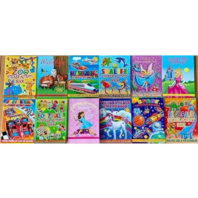Image of 12 x Assorted Mini Activity Colour Sticker A6 Books Children Party Bag Fillers