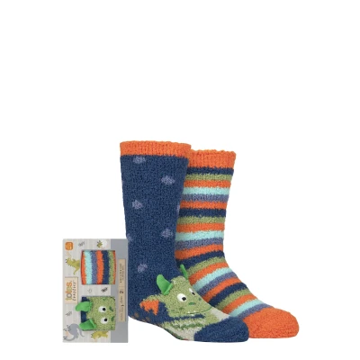Image of Boys and Girls 2 Pair Totes Super Soft Slipper Socks Dragon 7 10 Years