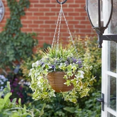 Image of Garden Mile 30cm Hanging Basket Artificial Flowers Décor Fake Floral &amp; Foliage Chain Colourful Indoor Outdoor Patio, Home, Decoration Weather UV Resistant (Lilac Bloom)