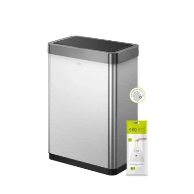 Image of EKO Mirage X Recycling Sensor Kitchen Bin Sleek &amp; Hygienic Touch free Dual Compartment Rubbish Perfect for Home, Stainless Steel, 40 Litre