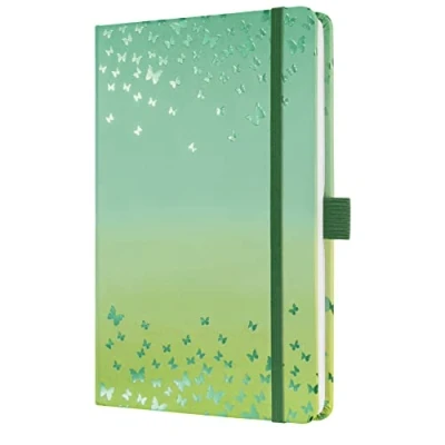Image of SIGEL JN347 Jolie Notebook Butterfly Confetti Lime lined 13,5 x 20,3 cm hardcover 174 pages Green