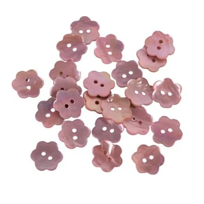 Image of Pack of 6 Mother Pearl Flower Buttons Pink Size 15 mm