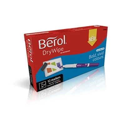 Image of Berol Dry Wipe Fine Tip Whiteboard Pen Assorted Fun Colours (Pack of 12)