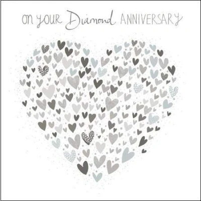 Image of Stunning Diamond Anniversary Card from The Peach &amp; Prosecco Range by Woodmansterne Silver Hearts Exquisite Embossed and Foil Finish Greeting for Both of You (WDM 446467)
