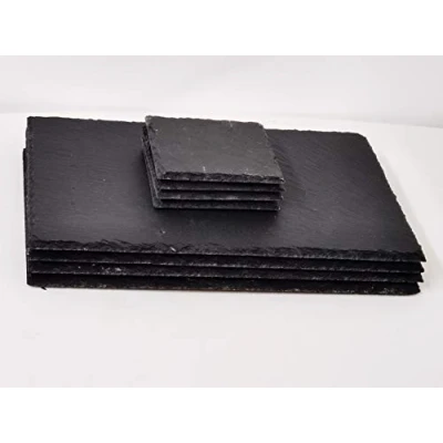 Image of Deenz Set Of 4 X Slate Square Coasters Rectangle Placemats, Black Home Décor