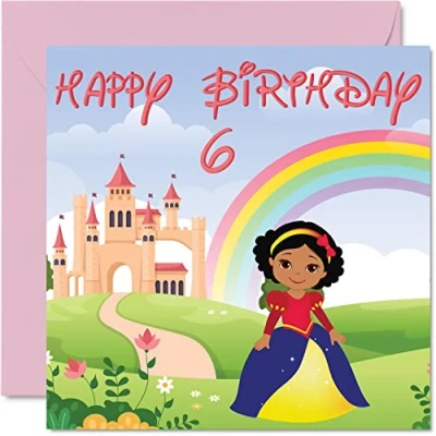 Image of 6th Birthday Card Girl Princess Castle Happy 6 Year Old Girl, Girls Six Sixth Cards for Her, 145mm x Greeting Daughter Niece Granddaughter Kid Children