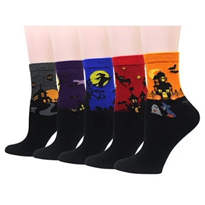 Image of Cansok Women Animal Novelty Dress Crew Socks (Halloween Themed 5 pairs)