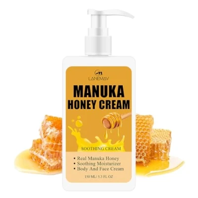 Image of Manuka Honey Cream Face Moisturizer and Body Lotion for Dry Skin, Hydrating &amp; Firming Skin Care Daily Lightweight Non Greasy Anti Wrinkle Facial Women Men
