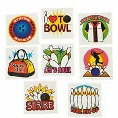 Image of Pack of 18 Ten Pin Bowling Temporary Art Tattoo Sticker Kids Party Bag Fillers
