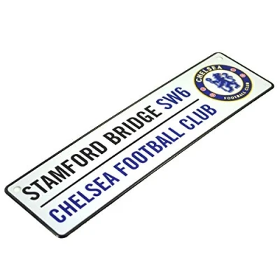 Image of Chelsea FC Official Football 3D Embossed Metal Hanging Street Sign (One Size) (White/Black/Blue)