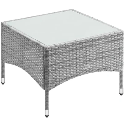 Image of CASARIA® Square Poly Rattan Garden Coffee Side Table Weatherproof With Glass Top 58x58x42cm Height Adjustable Feet Indoor Outdoor Patio Terrace Balcony Conservatory Bistro Grey