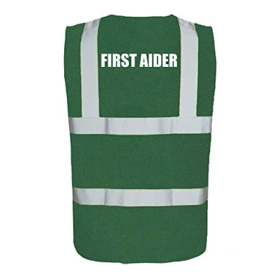 Image of Workwear World Paramedic Green Hi Viz Enhanced Visibility &#039;First Aider&#039; Printed Vest Waistcoat (XL)