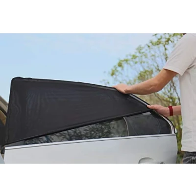 Image of Car Window Shades Blocks 92% UVA &amp; UVB Rays Covers Rear Windows Still Open with Shade ON Premium Quality Sun Fit Max (door): H80x110cm Universal Easy Pack of 2
