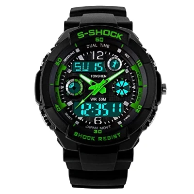 Image of TONSHEN Mens Sport Digital Watch LED Electronic 164FT 50M Water Resistant Multifunction Dual Time Stopwatch Calendar Month Date Day Waterproof 12H/24H Military Wristwatch Blue (Blue)