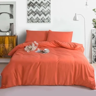 Image of ZIMEL HOMES Luxury Reversible Dyed Duvet Cover Quilt Covers Single Double King Size Bedding Set (Orange, Double)