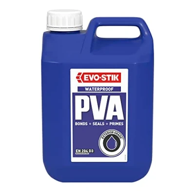 Image of EVO STIK Wood Glue Exterior, Weatherproof, Extra Strong, Fast Setting, Suitable For All Types, Colour: Dries Clear, Size: 5L