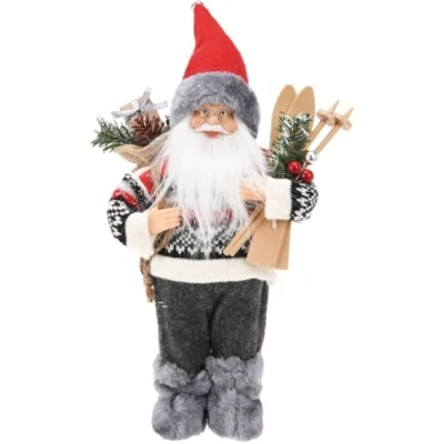 Image of Carousel Home Grey Nordic Standing Santa Claus Figurine Father Christmas Doll Figure Ornament Traditional Decorations Indoor 30cm