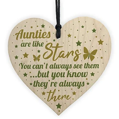 Image of RED OCEAN Auntie Gifts For Birthday Christmas Wooden Heart Sister Keepsake Family Plaque THANK YOU Gift