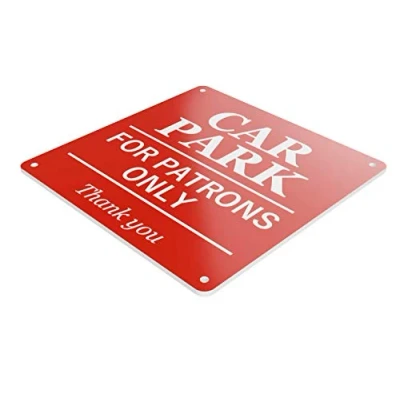 Image of Car Park for Patrons Only Sign in A Choice of Colours, Large 145 mm Size. Indoor and Outdoor Use Tough Durable 3 UV Resistant Acrylic (Red)