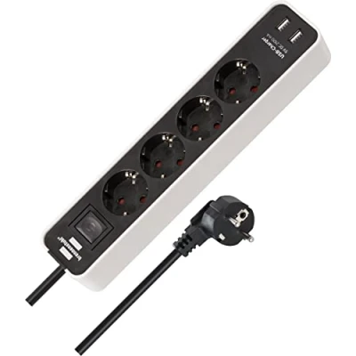 Image of Brennenstuhl Ecolor Steckdosenleiste 4 fach mit USB Ladebuchse (Steckerleiste 2x Charger, Schalter und 1,5m Kabel) weiß/schwarz