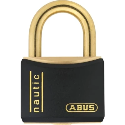 Image of ABUS padlock T84MB/40 Nautic stainless brass anti picking security lock made of antistatic material and with vinyl coating for versatile applications 40mm width, black