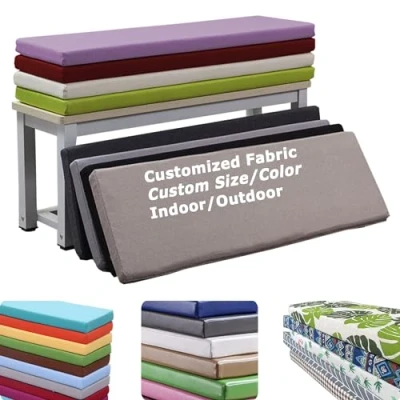 Image of Hruile Customized Rectangle Bench Cushions, Waterproof Outdoor Furniture Wooden Sofa Seat Swing Garden Bay Window Terrace Pads with Removable Cover
