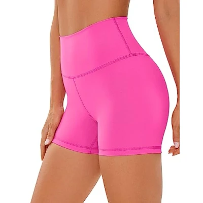 Image of CRZ Yoga Women&#039;s Naked Feeling 4&#039;&#039; Gym Shorts High Waisted Cycling Workout Running Spandex Hibiscus Purple 8