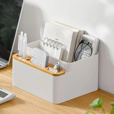 Image of poeland Desktop Storage Box Pencil Pen Holder Makeup Brushes Organizer for Office Supplies, Vanity Table, Home