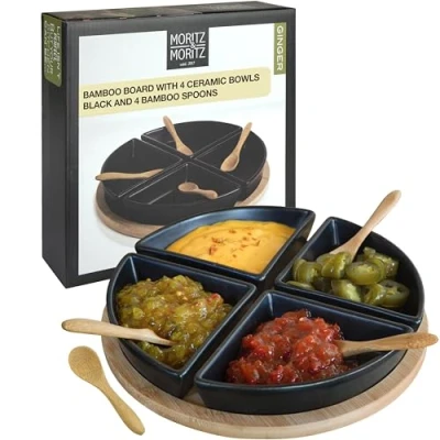 Image of Moritz &amp; Serving Bowls Set Black incl. Spoon Chip and Dip platters as Tapas Bowls, Snack Candy Dish